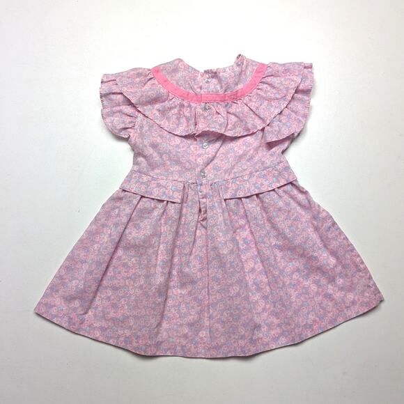 Vintage Polly Flinders Dress Girls Size 4T Pink Floral Ruffle - Picture 3 of 4